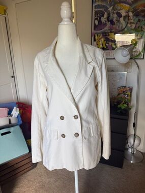 Classic Double-Breasted linen White Abercrombie and Fitch Women's Blazer Jacket